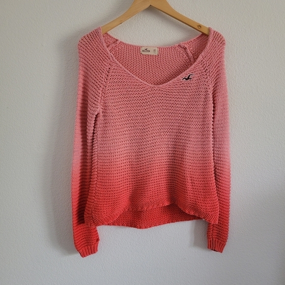 Hollister pink ombre long sleeve chunky knit vneck sweater - Picture 1 of 8